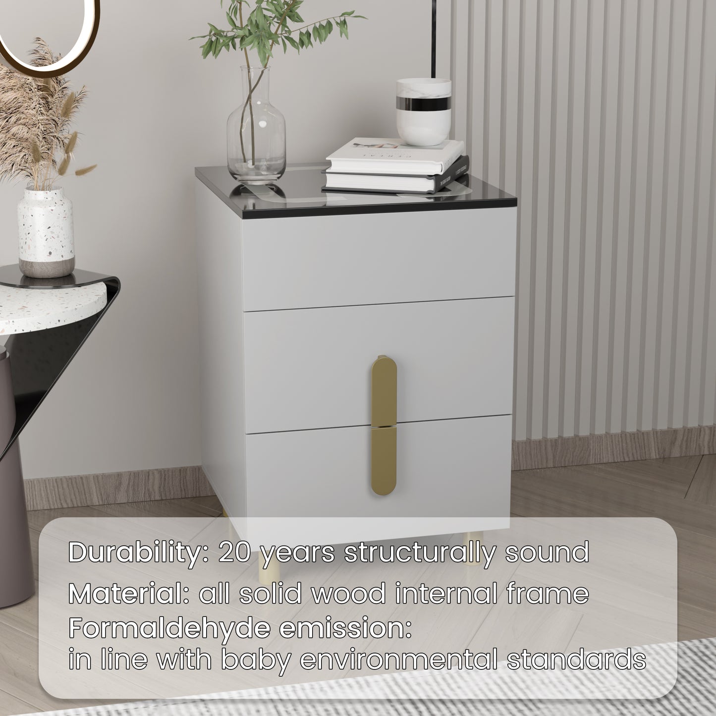 Nightstand with two drawers(Gray Black)