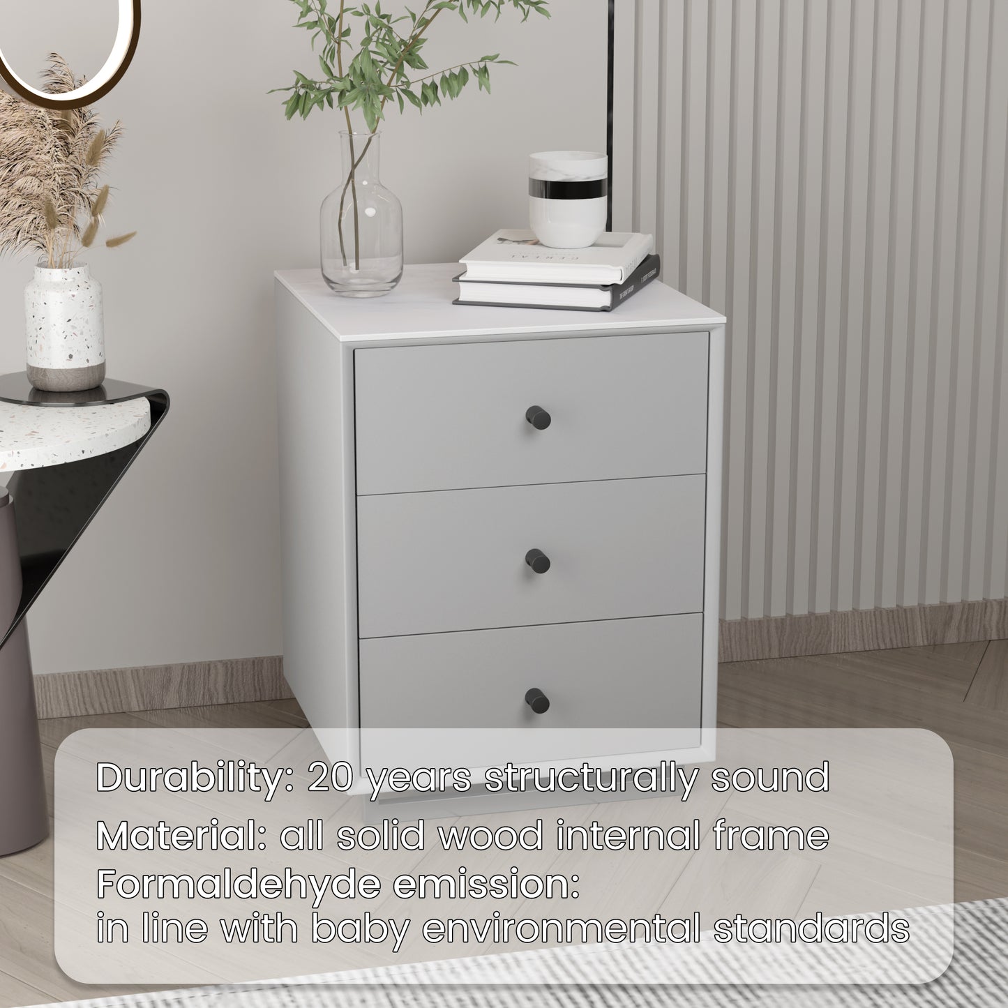 Nightstand with three drawers(Gray)