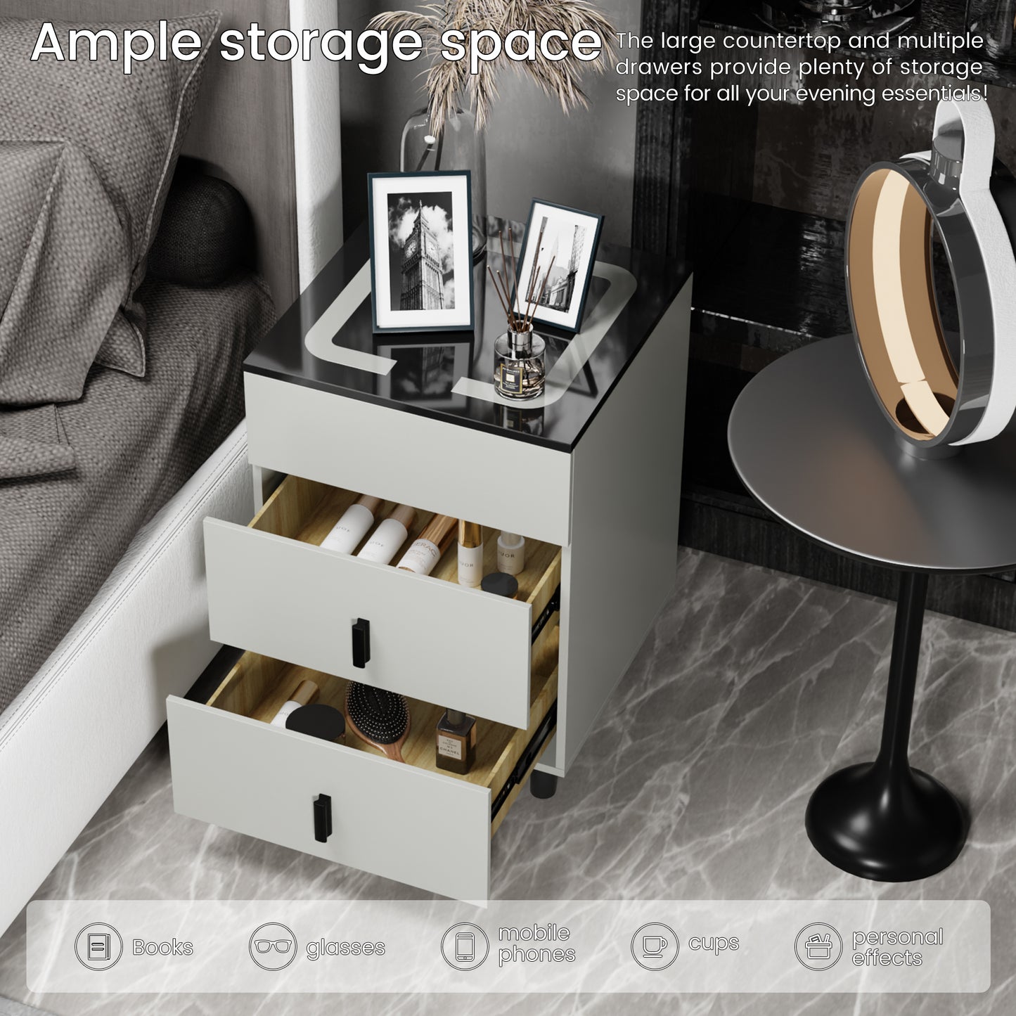 Nightstand with two drawers(Gray Black)