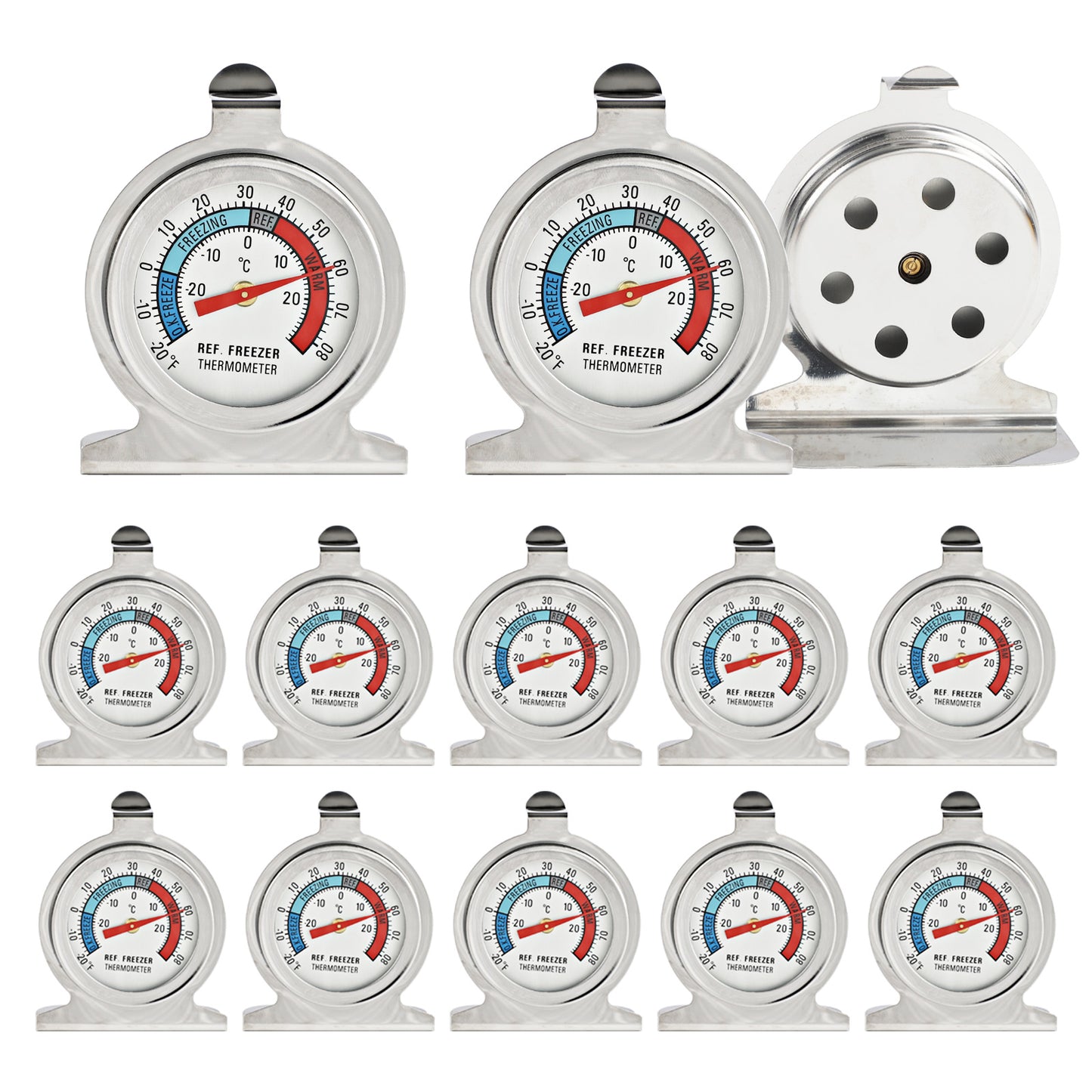 Refrigerator Thermometer, -30~30°C/-20~80°F, Classic Fridge Analog Thermometer Large Dial with Red Indicator Thermometer for Freezer Refrigerator Cooler