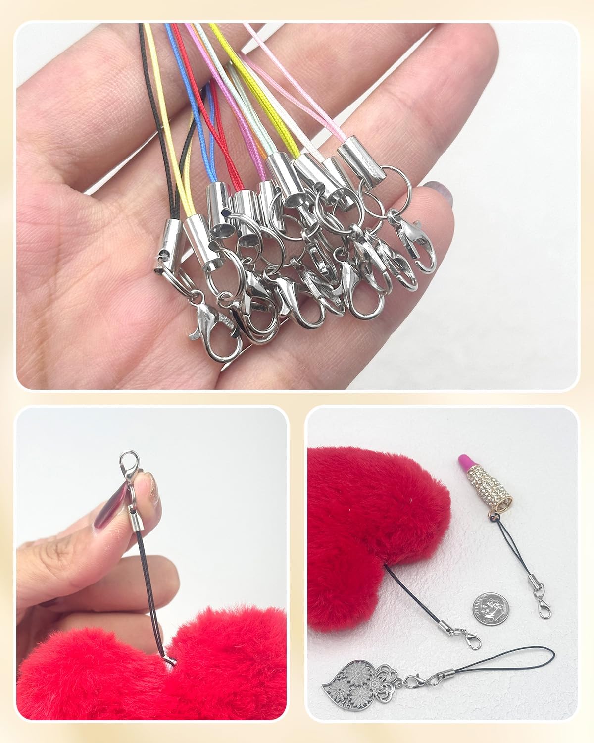 200Pcs Phone Charms Strap with Lobster Clasp Lanyard Straps,Lariat Lanyard Charms Pendant Clasp for Cell Phone USB Keychains DIY Jewelry Accessories