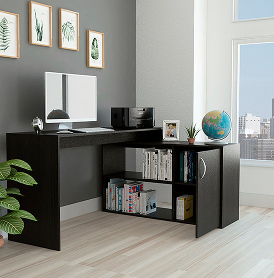 Modern L-Shaped Computer Desk with Open&Closed Storage,L Shaped Home Office Desk with Storage Cabinet Shelves