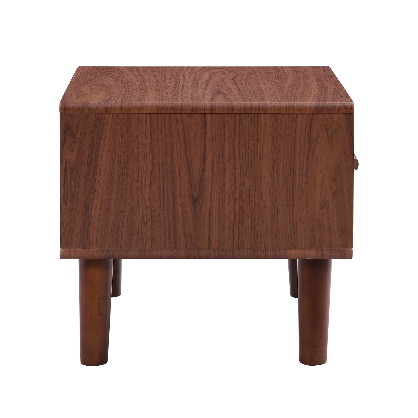 Square End Table Side Table with 1 Drawer Adorned with Embossed Patterns,15”Tall Wood Legs and Handles for Living Room(Brown)