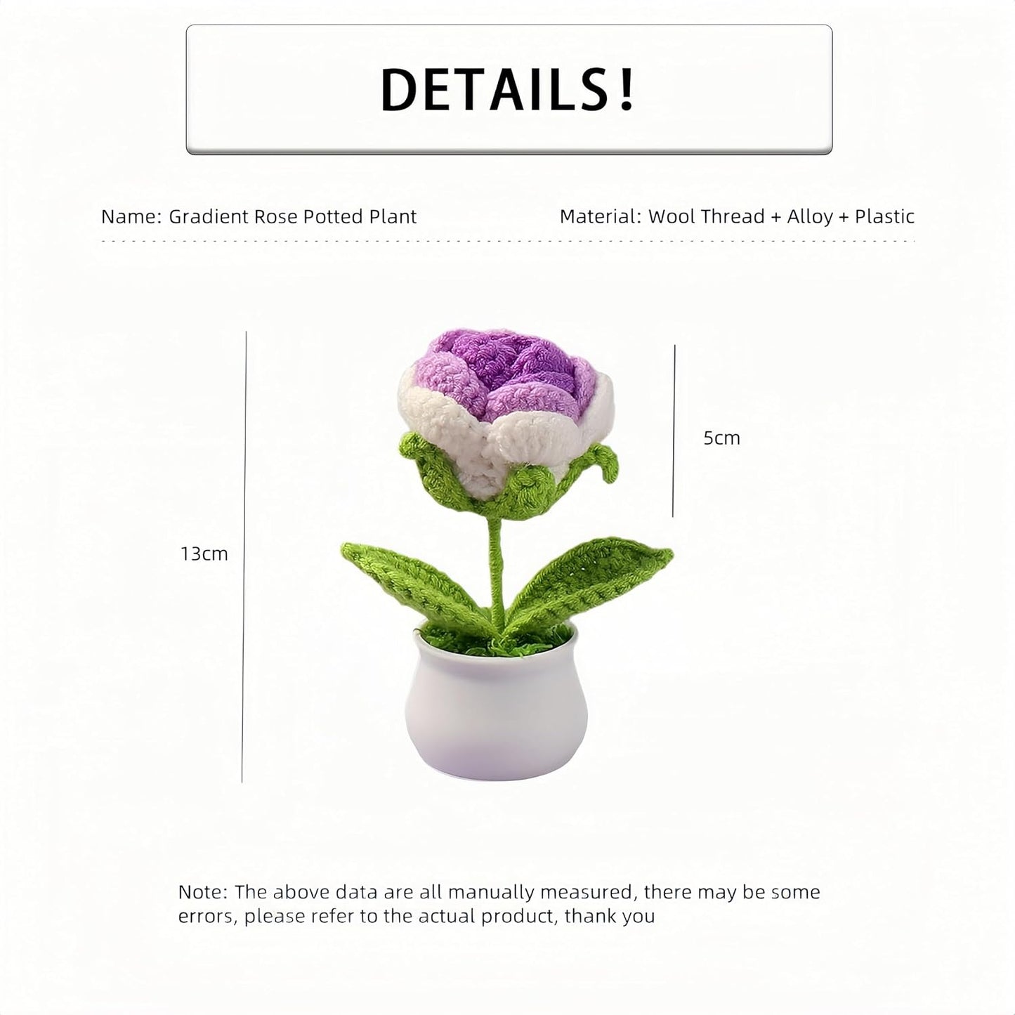 Crochet Rose Potted, 2pcs Mini Artificial Plants Rose Flowers Potted Plants Handmade Knitting Flower for Family and Friends, Crochet Flowers for Home Car Decor (Gradient Purple)
