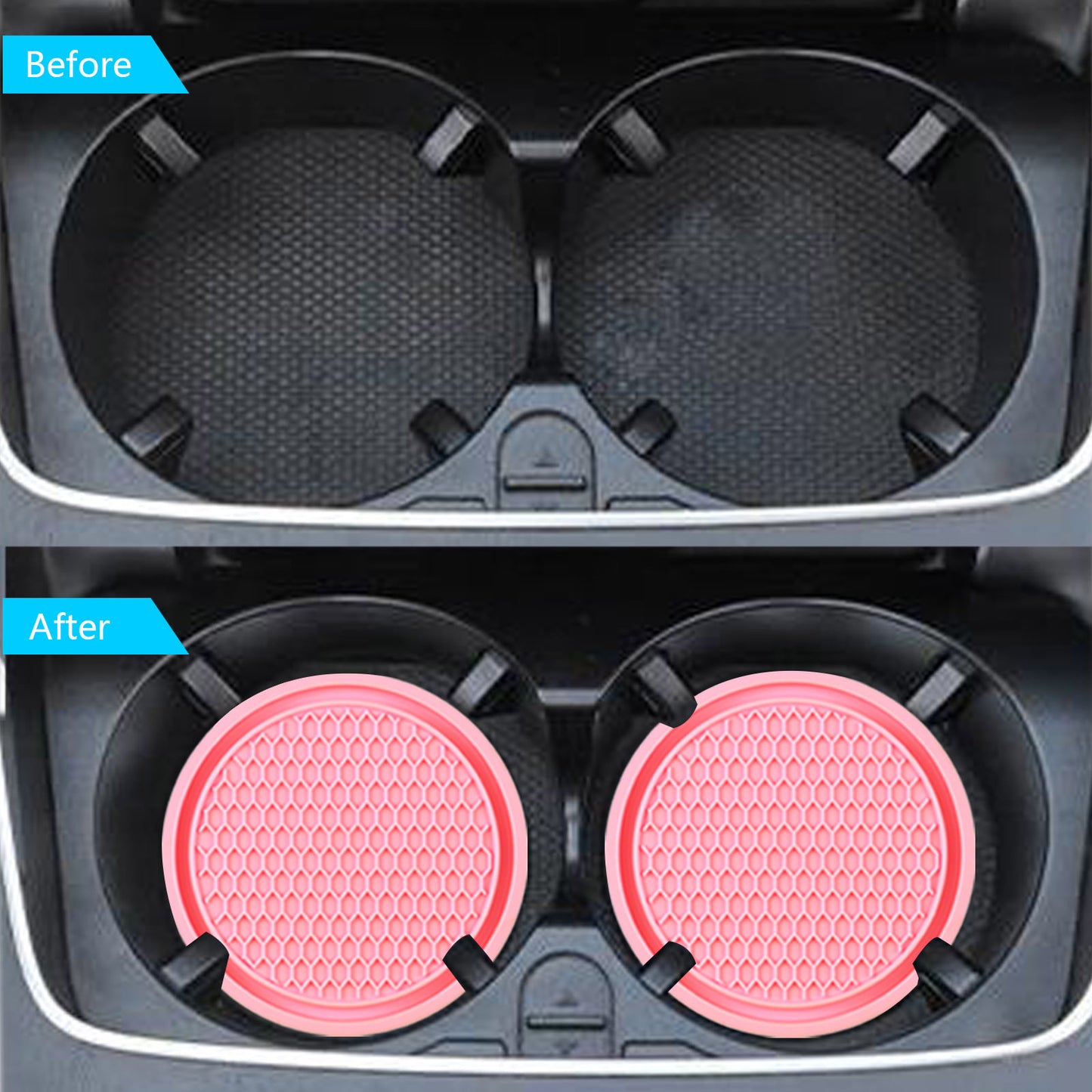 2 PCS Car Cup Holder Coaster, 2.75In PVC Anti Slip Cup Holder Insert Coaster, Honeycomb Waterproof Fixed Tea Coaster, Universal for Vehicle Interior Cup Mats (Pink)