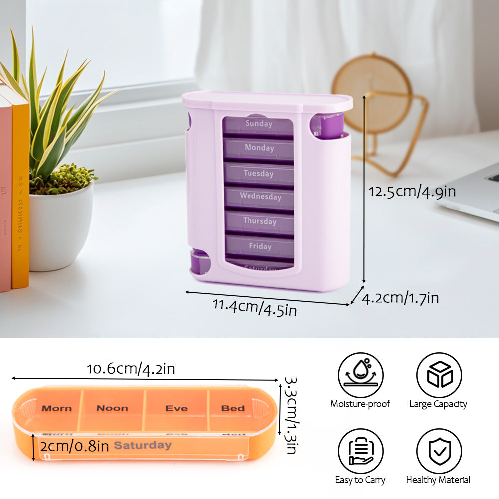 Weekly Pill Organizer, 7 Stackable Compartments Four Times-a-Day - Morning, Noon, Evening, and Bedtime