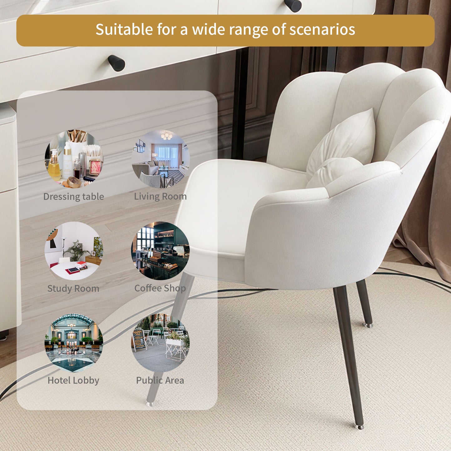 Petal Vanity Chair Leisure Accent Chair with Golden Metal Legs(White and Black Chair)