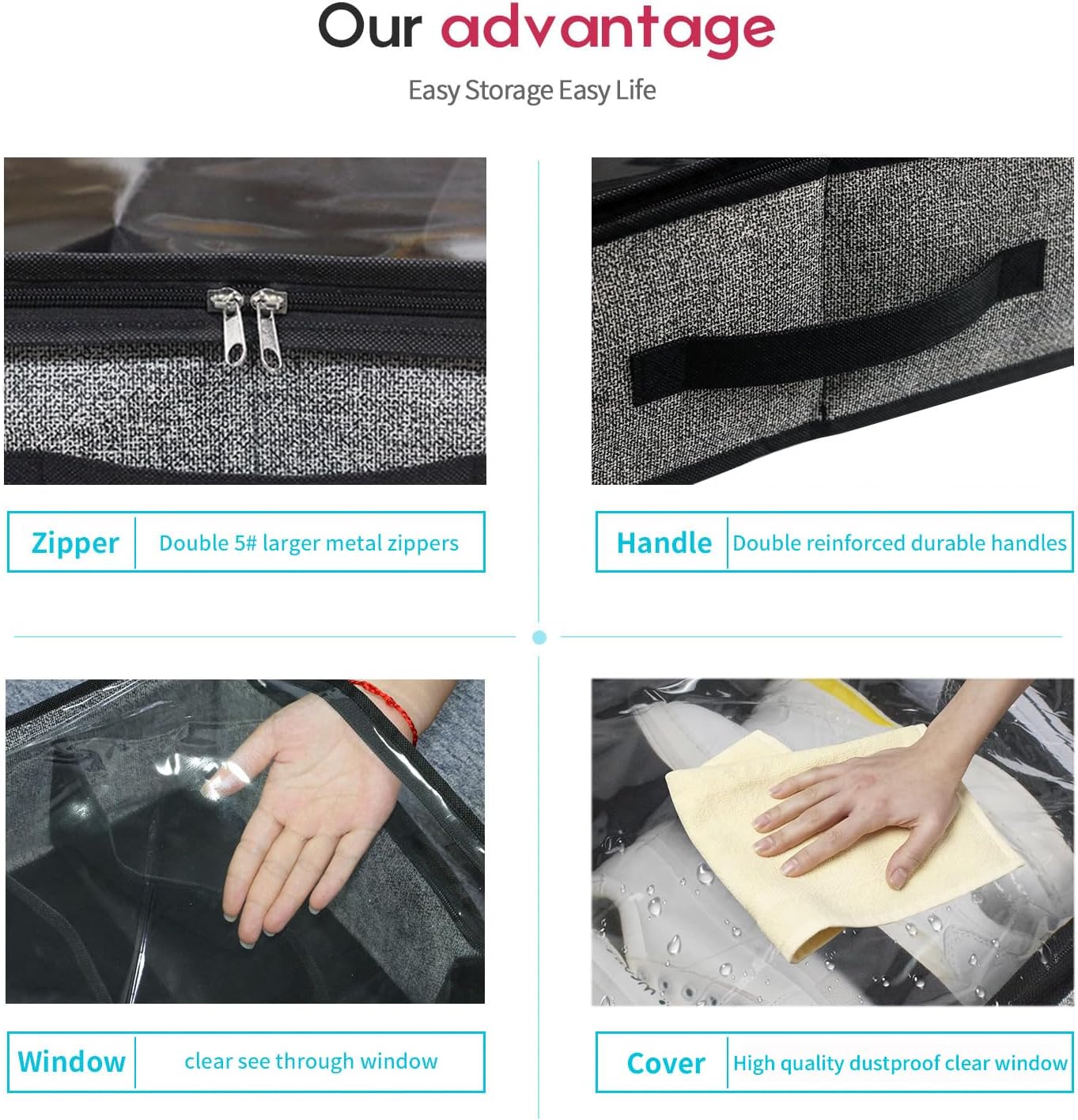 Sturdy Under Bed Shoe Storage Organizer, Set of 2, Fit 12 to 24 Pairs, Underbed Shoes Closet Storage Solution with Clear Window, Breathable, L29.3 x W23.6 x H5.9, Linen-like Black