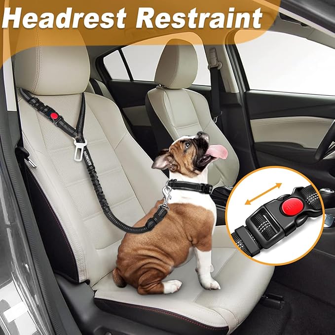 2 Piece Set Dog Seat Belt Retractable Dog Car Seatbelts Adjustable Pet Seat Belt for Vehicle Headrest Restraint Adjustable Heavy Duty & Elastic & Durable Car Harness for Dogs