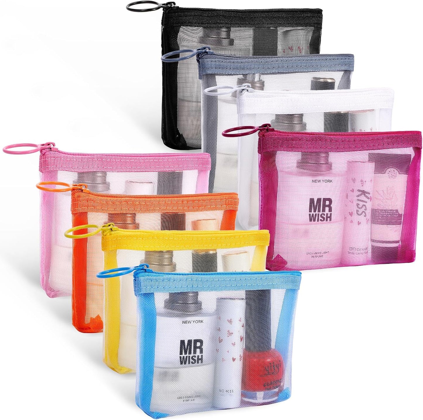 8 Pack Mini Zipper Mesh Makeup Bags, Nylon Cosmetic Bags Toiletry Purse Travel Organizer Bags Inside Bag for Office Travel Organization