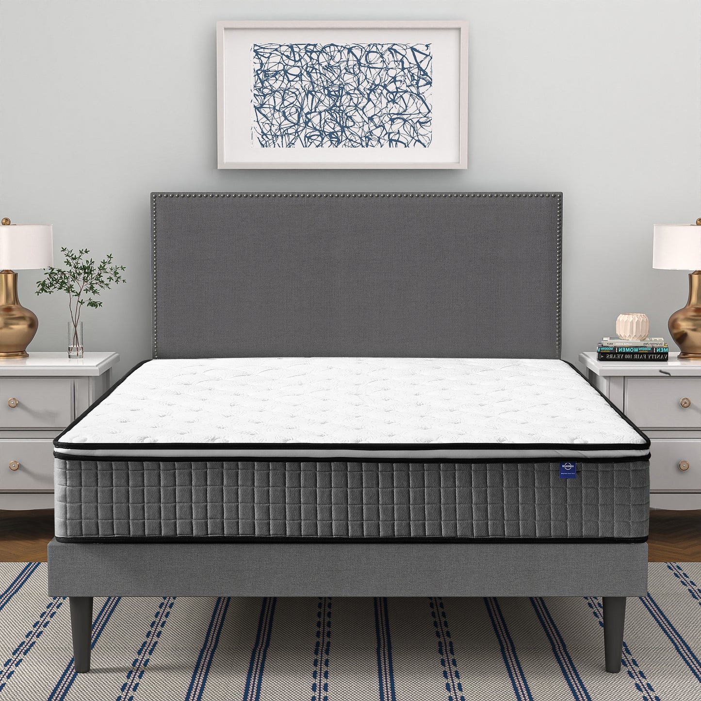 Plaid mattress,12-inch thick memory foam mattress,Queen&King Size Mattress Bed in a Box,Fiberglass Free Mattress