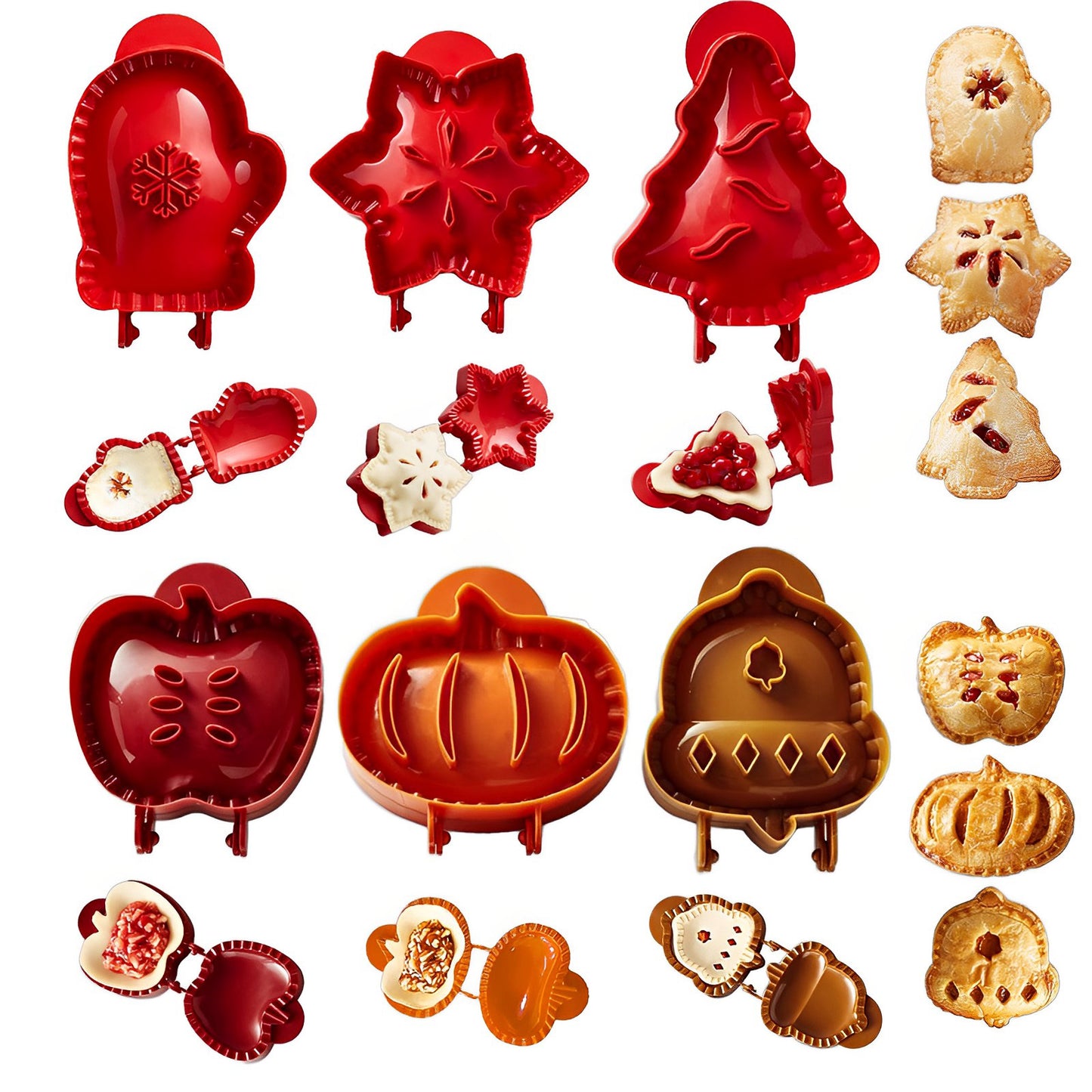 6PCS Christmas Mini Pie Molds for Baking, Party Potluck Hand Pie Molds, Pumpkin Cookie Cutters, Hand Pies Press Mold Maker for Festivals and Parties, Pies Gadgets For Ravioli,Pierogi,Calzone,Empanada