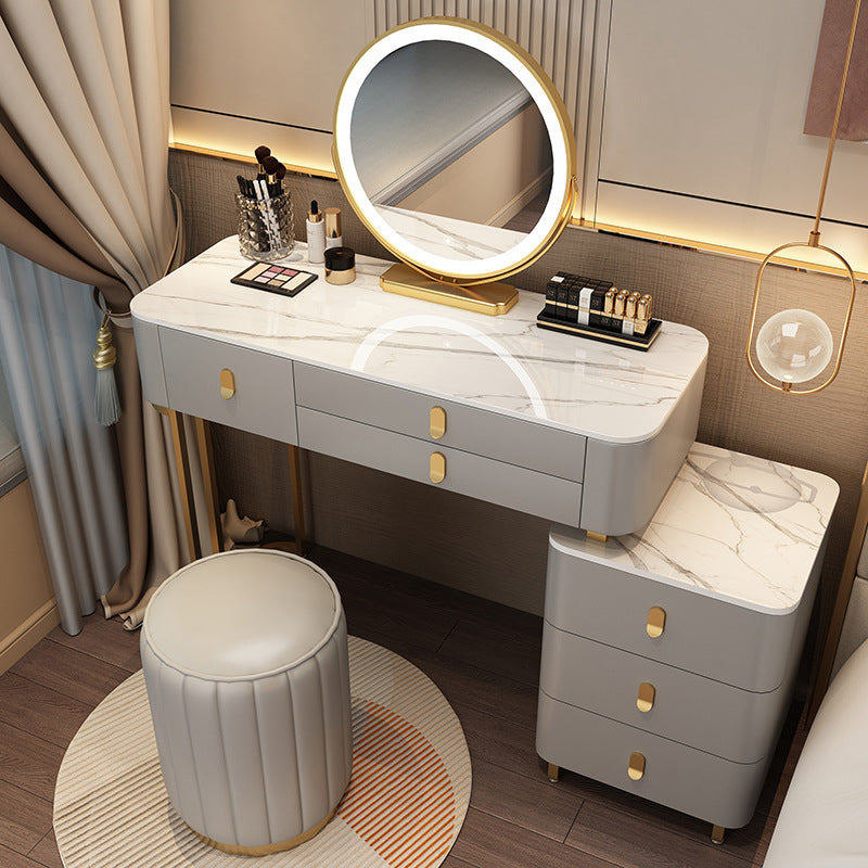 Makeup Vanity Table with 5 Solid Wood Drawers and 3 Color Light Adjustable Brightness