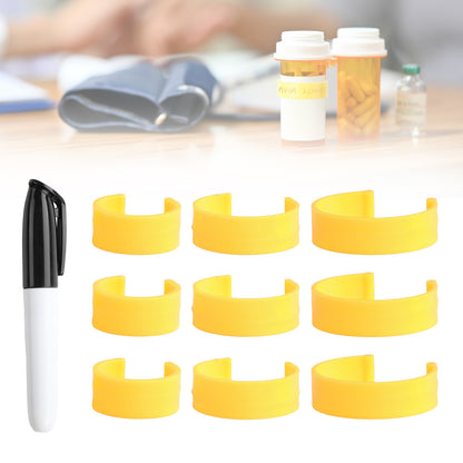8-Pack RX Clips for Pill Bottles, Reusable Medicine Bottle Label Clips with 2 Erasable Markers,