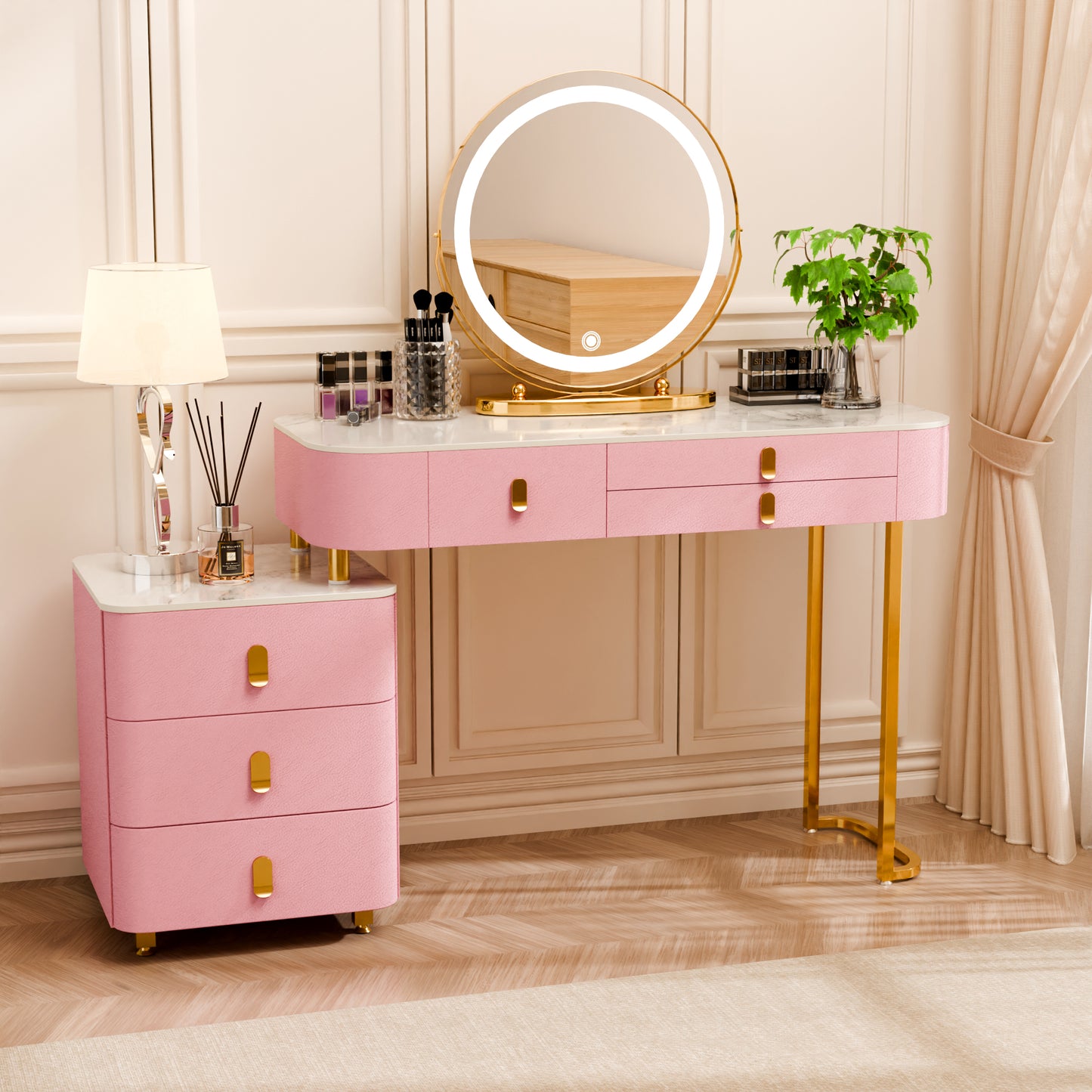 Marble Top Vanity Set,Luxury Makeup Vanity Table,Vanity with 6 Drawers,LED Smart Makeup Mirror,Luxury Vanities Fit for Family Bedroom,Gifts for Her (39 Inch)