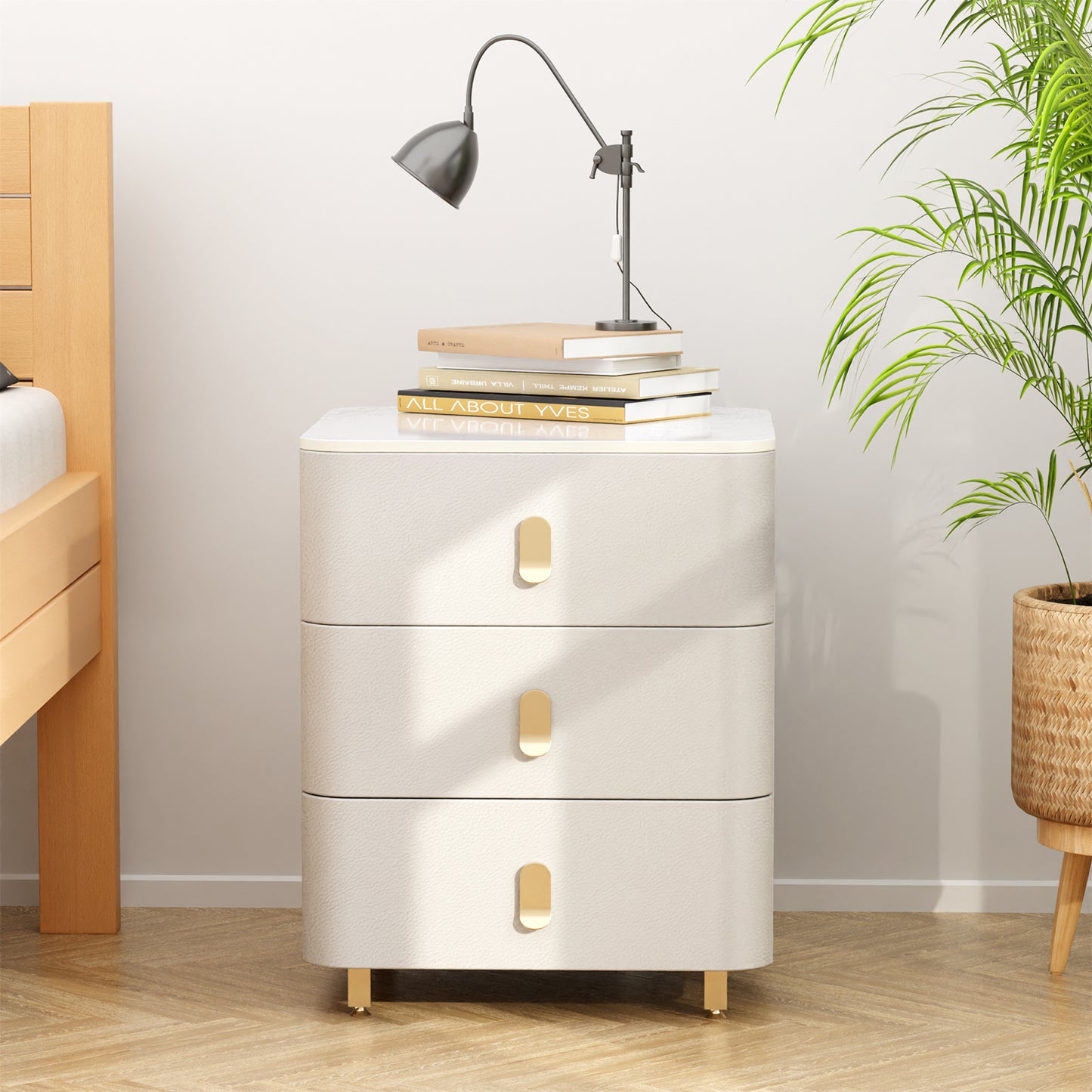 Modern Wood Nightstand,Home  Bedside Tables Dresser with 3 Drawers,Wood Storage Chest of Drawers(White)