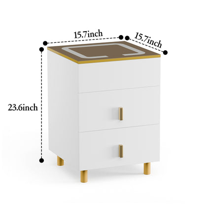 Nightstand with two drawers(White Brown)