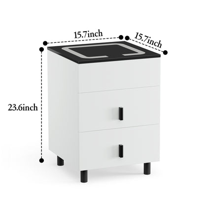 The nightstand has two drawers