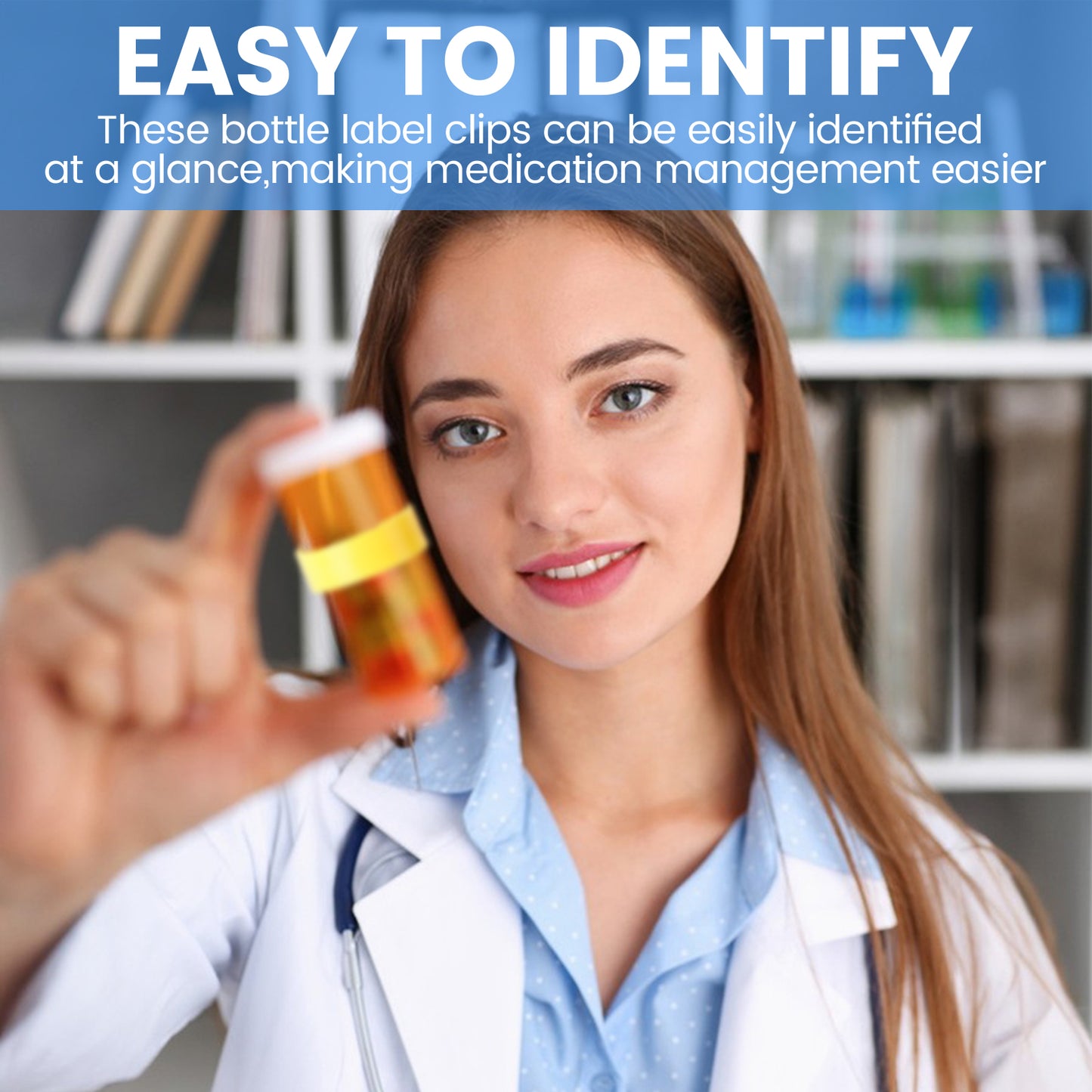 8-Pack RX Clips for Pill Bottles, Reusable Medicine Bottle Label Clips with 2 Erasable Markers,