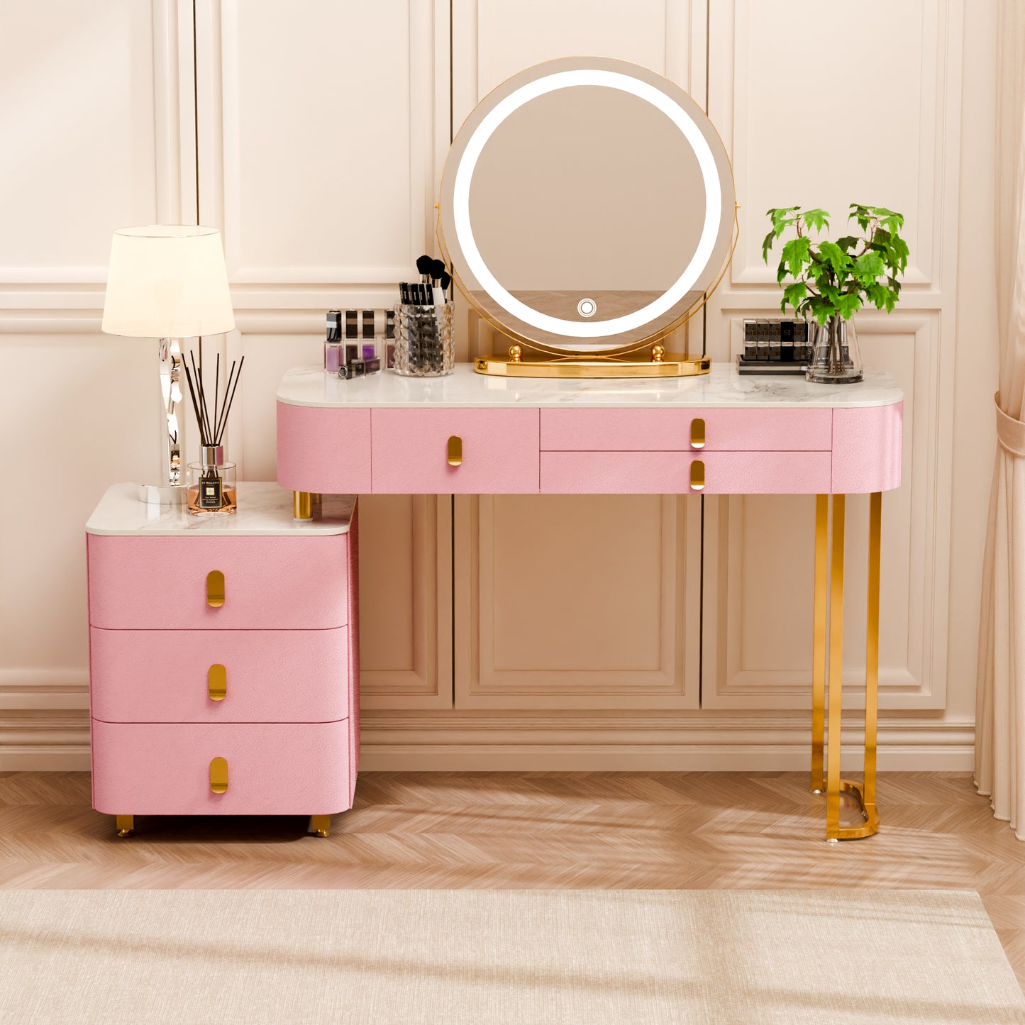 Marble Top Vanity Set,Luxury Makeup Vanity Table,Vanity with 6 Drawers,LED Smart Makeup Mirror,Luxury Vanities Fit for Family Bedroom,Gifts for Her (39 Inch)