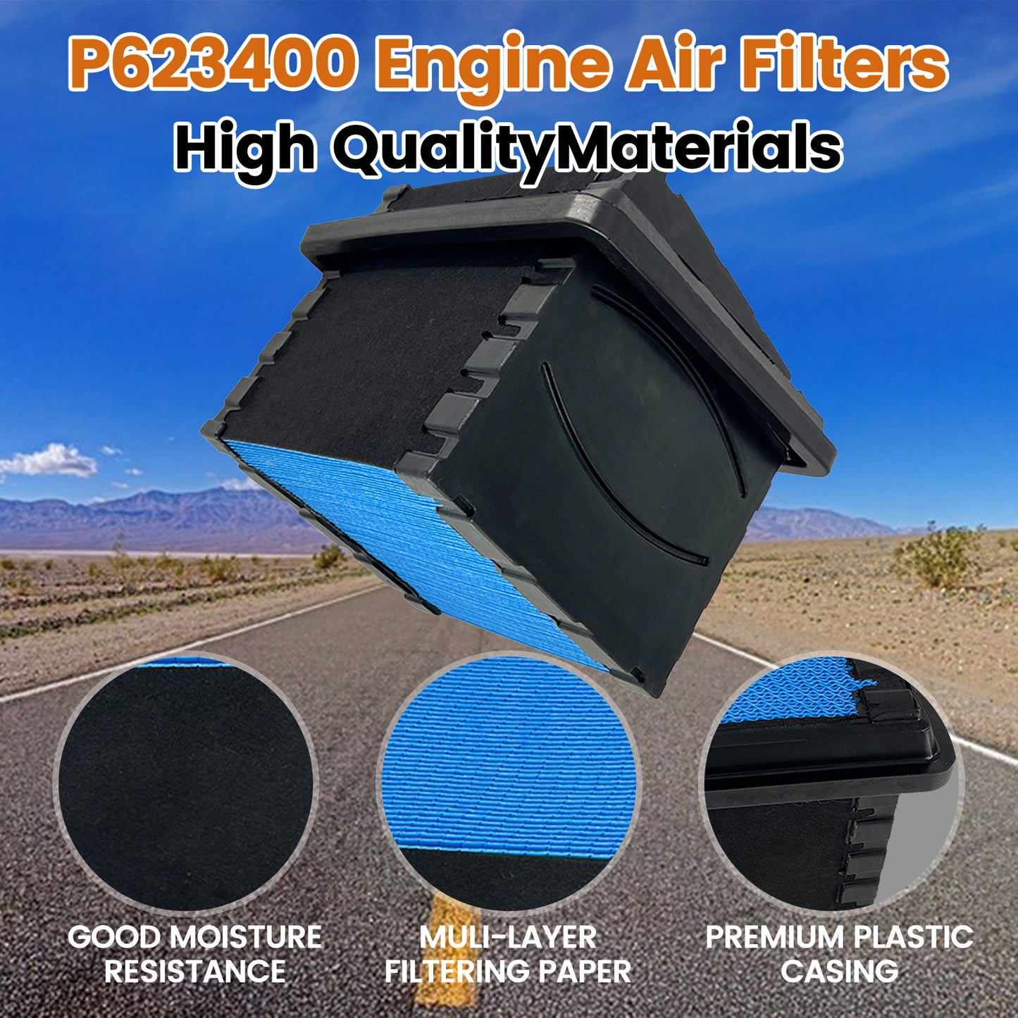 P623400 Engine Air Filter, Replacement for 2517298C1, P616050, P635170, PA32001, Compatible with Nissan Titan