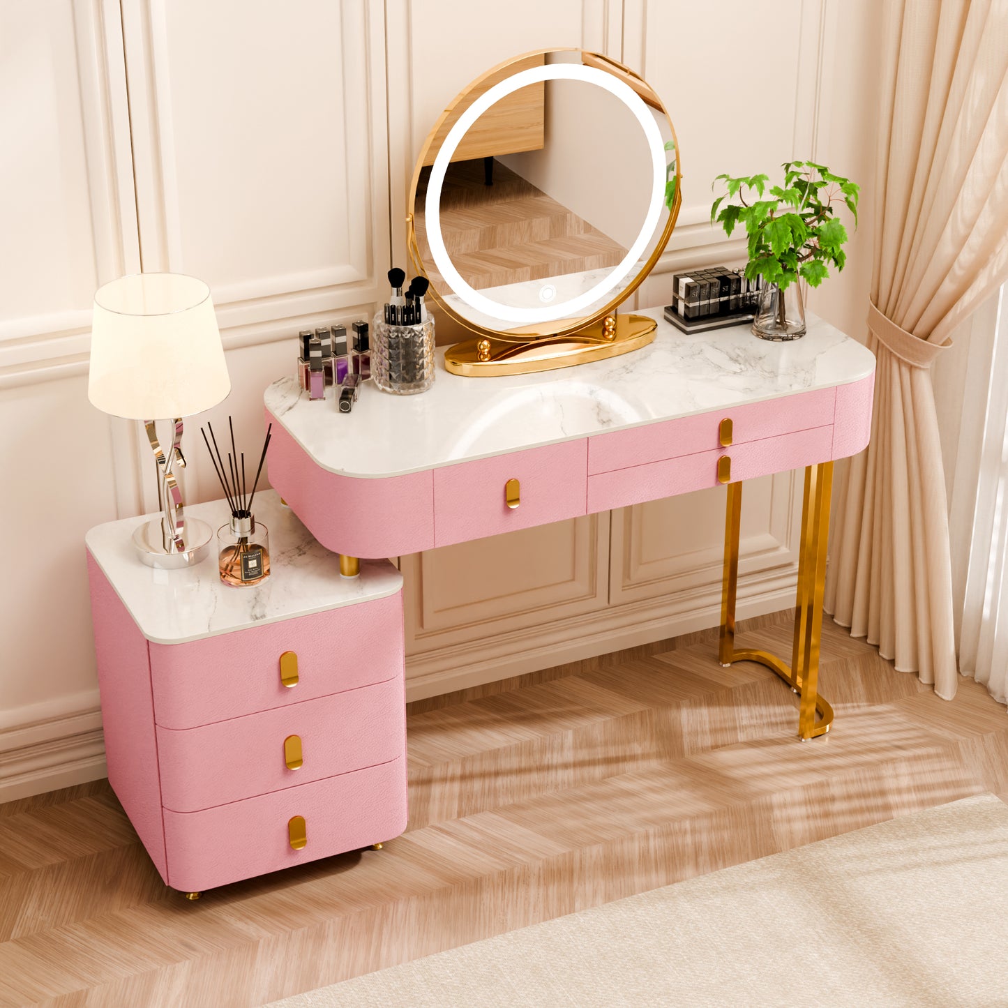 Marble Top Vanity Set,Luxury Makeup Vanity Table,Vanity with 6 Drawers,LED Smart Makeup Mirror,Luxury Vanities Fit for Family Bedroom,Gifts for Her (39 Inch)