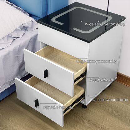The nightstand has two drawers