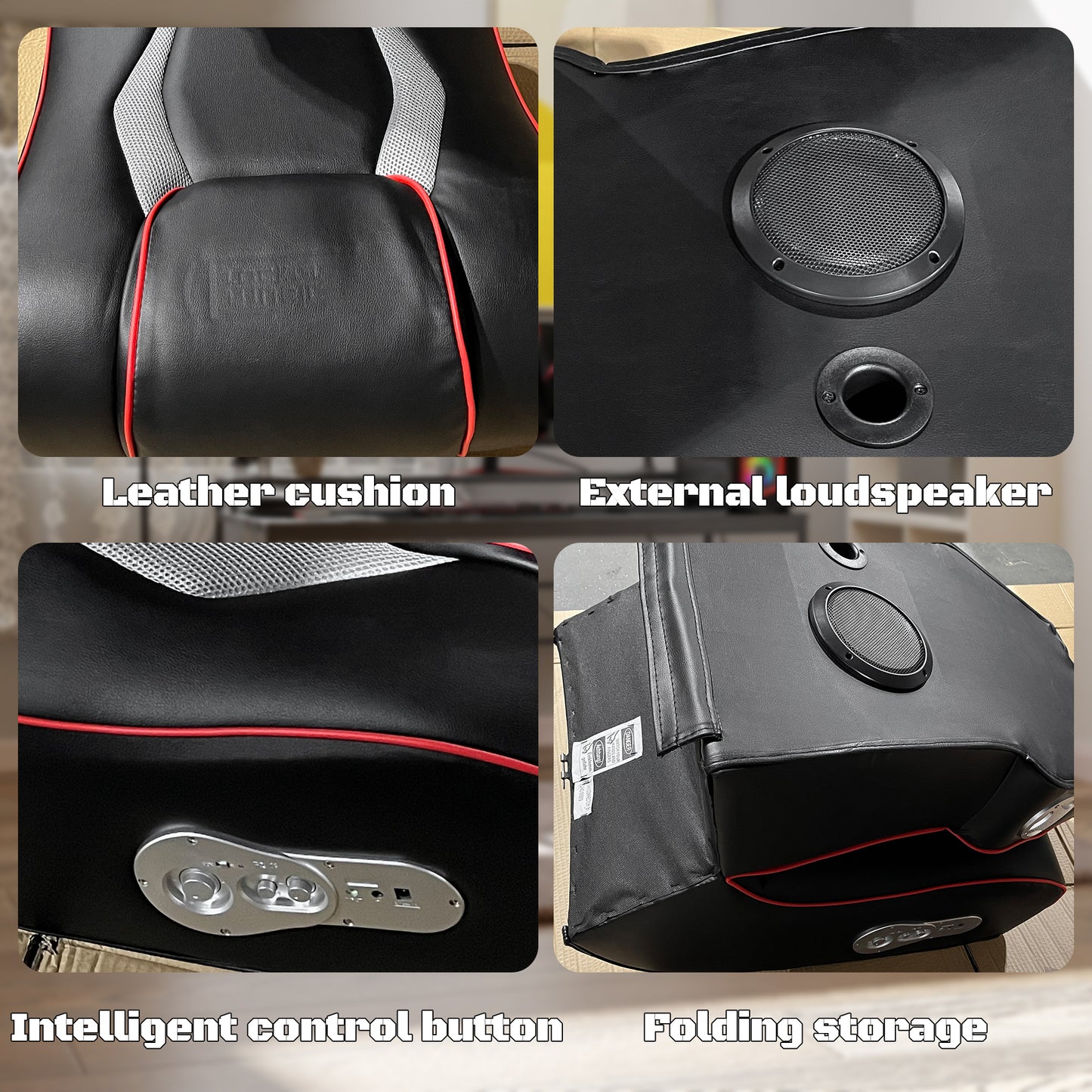 Floor Rocking Gaming Chair with Bluetooth Built in Audio System,Adjustable Backrest and Foldable,Compatible with Gaming Consoles