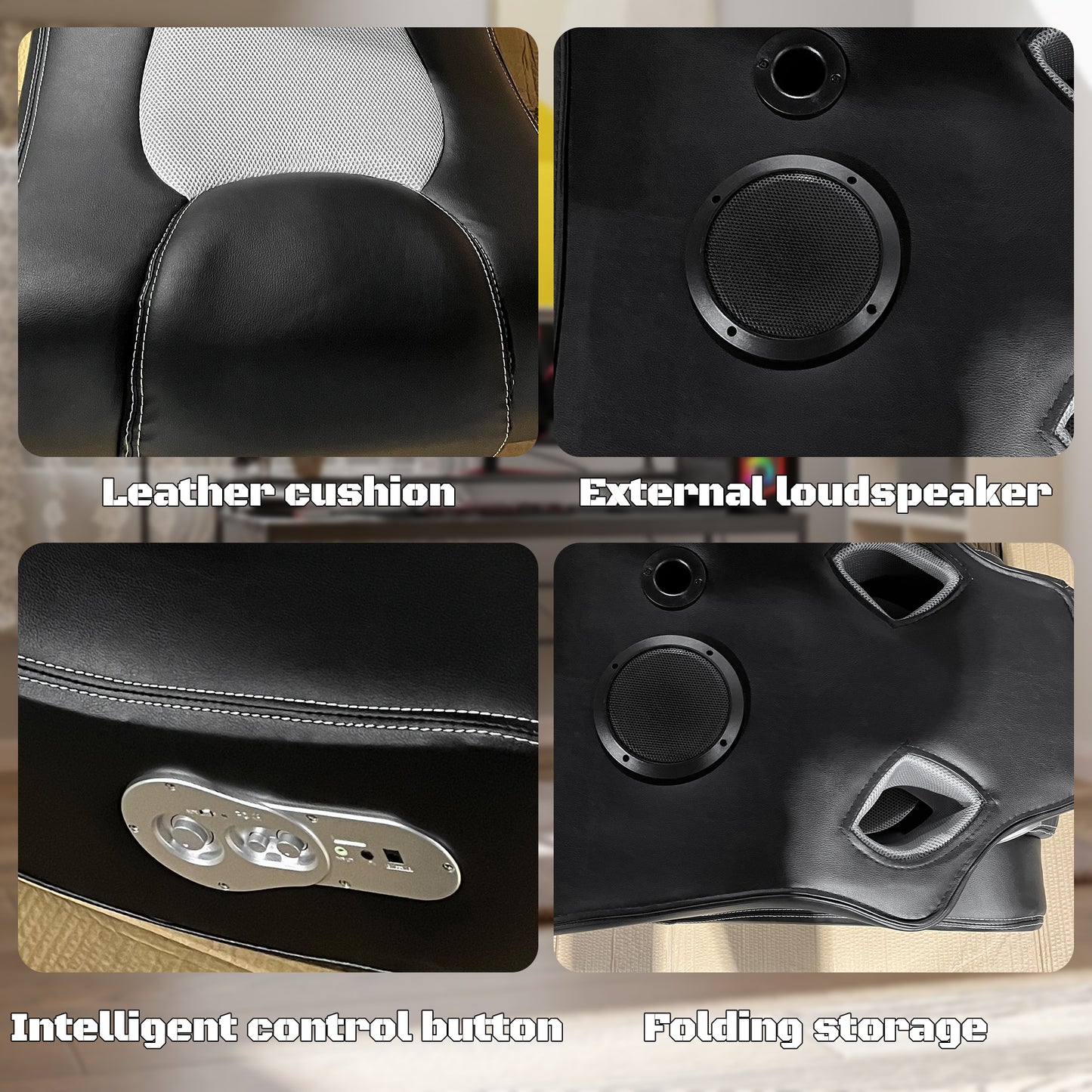 Floor Rocking Gaming Chair with Bluetooth Built in Audio System,Adjustable Backrest and Foldable,Compatible with Gaming Consoles