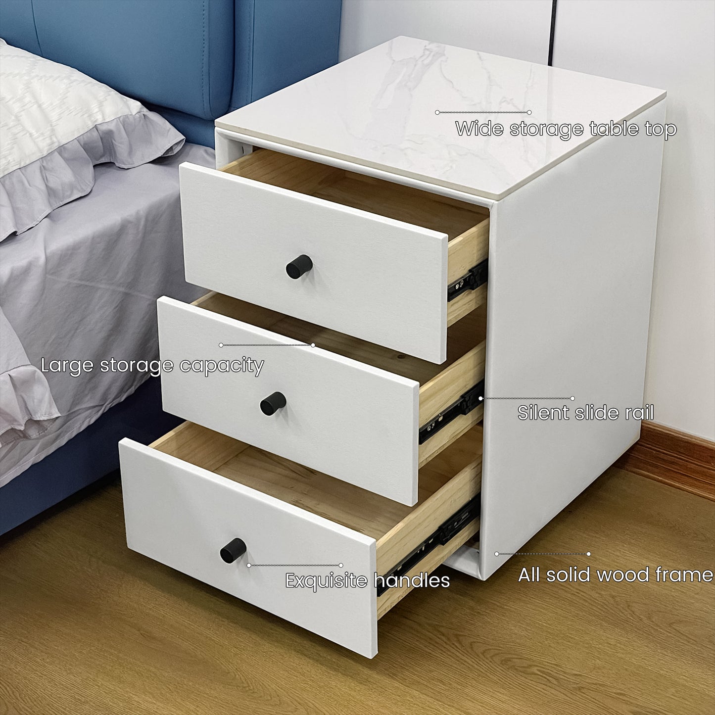 Nightstand with three drawers(White)