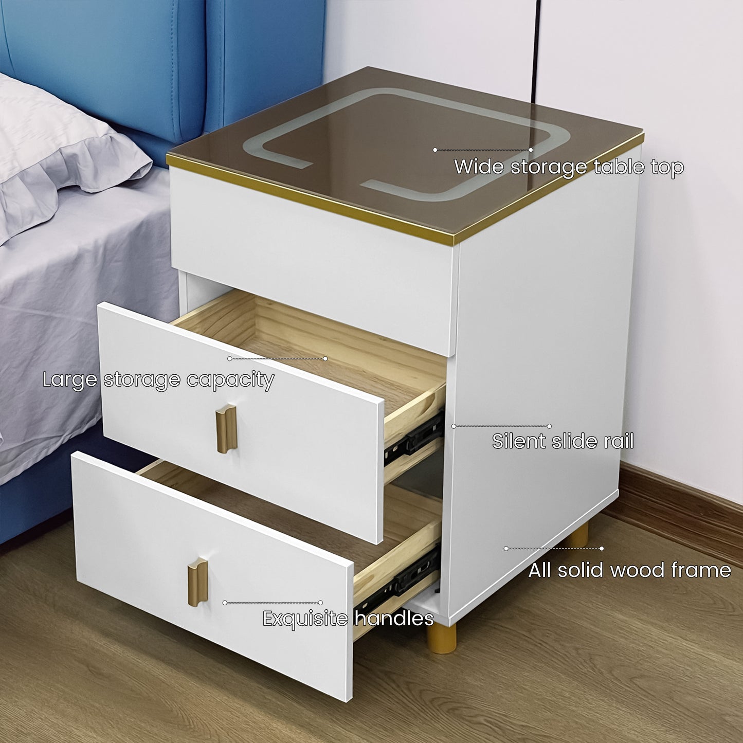 Nightstand with two drawers(White Brown)