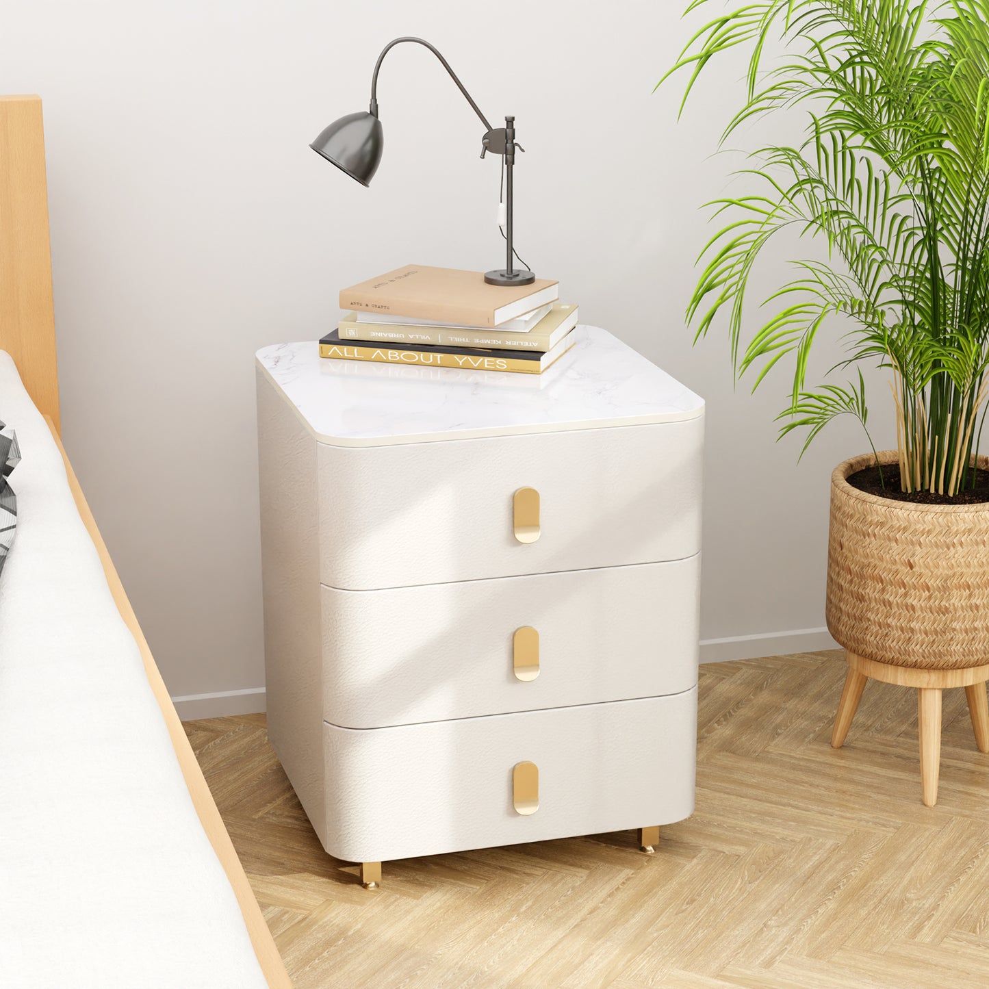 Modern Wood Nightstand,Home  Bedside Tables Dresser with 3 Drawers,Wood Storage Chest of Drawers(White)