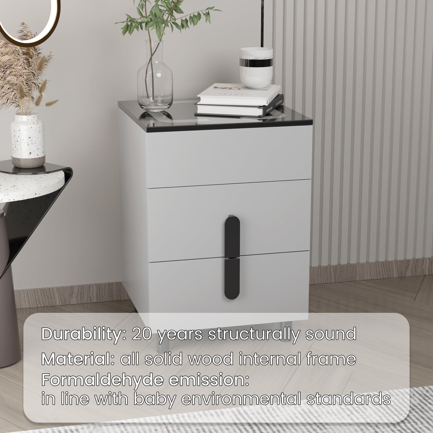 Nightstand with two drawers (Dark Gray Black)