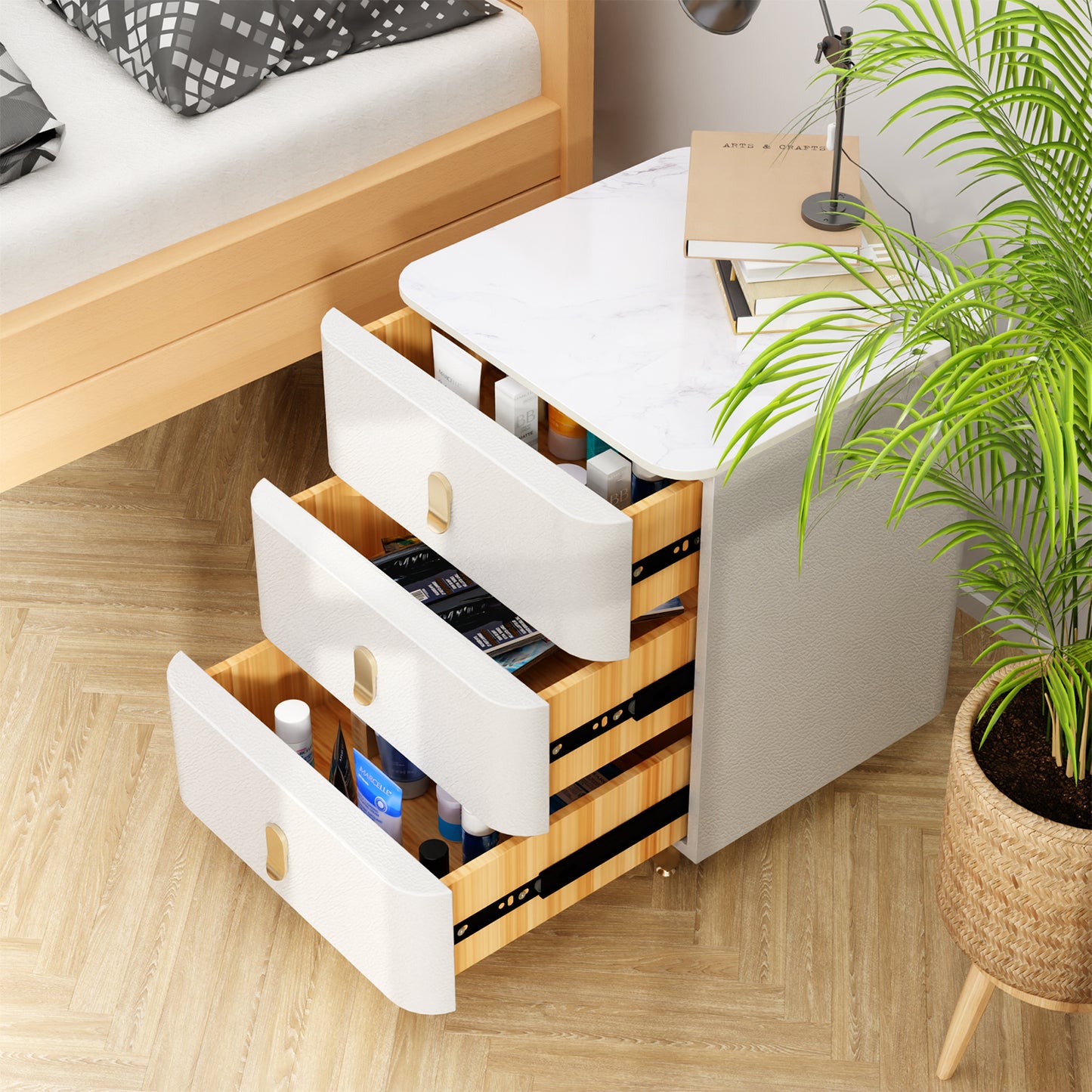 Modern Wood Nightstand,Home  Bedside Tables Dresser with 3 Drawers,Wood Storage Chest of Drawers(White)