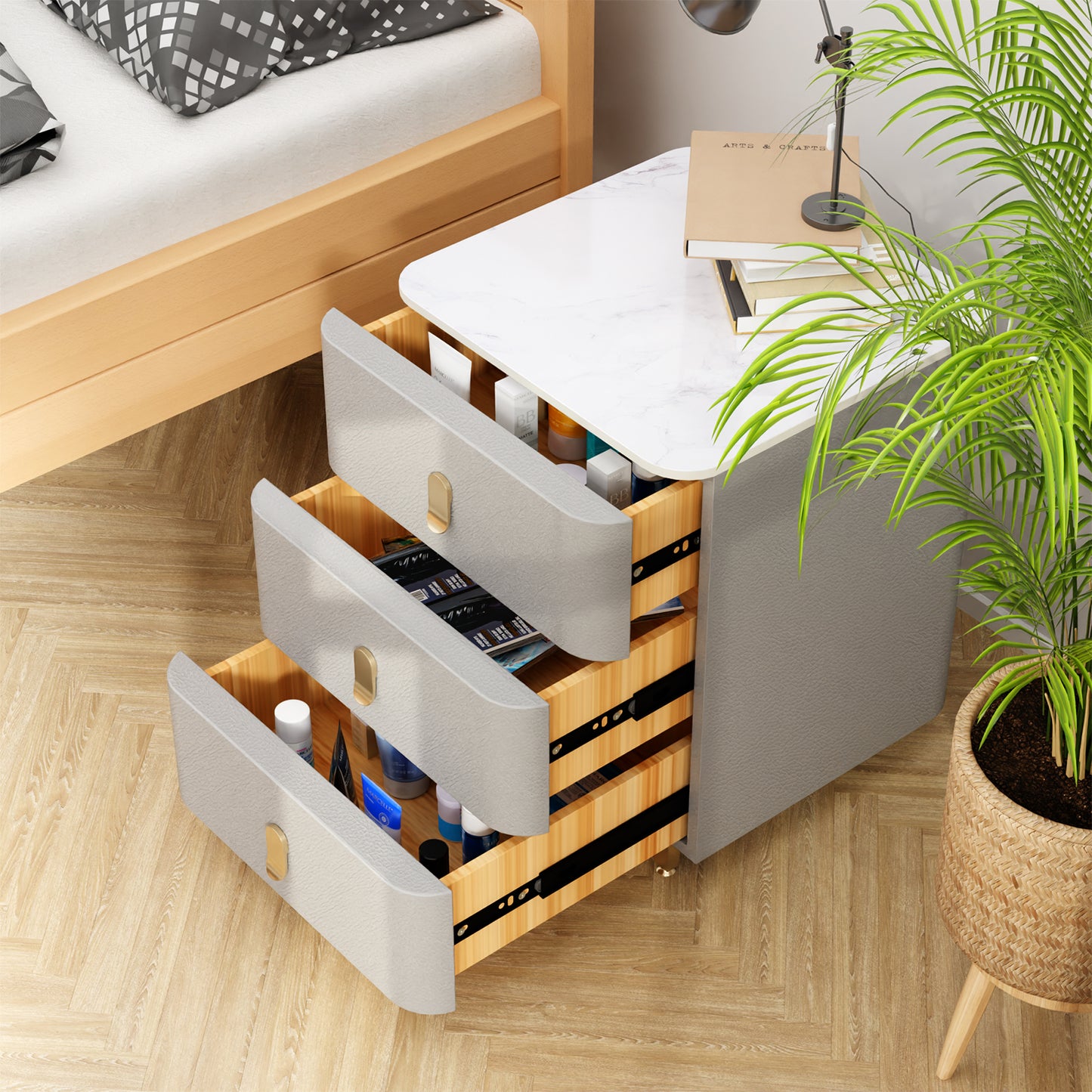 Modern Wood Nightstand,Home  Bedside Tables Dresser with 3 Drawers,Wood Storage Chest of Drawers(Gray)