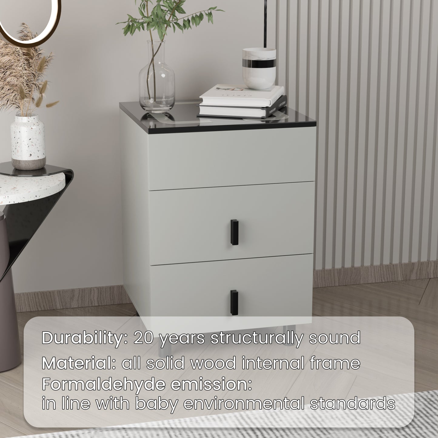 Nightstand with two drawers(Gray Black)
