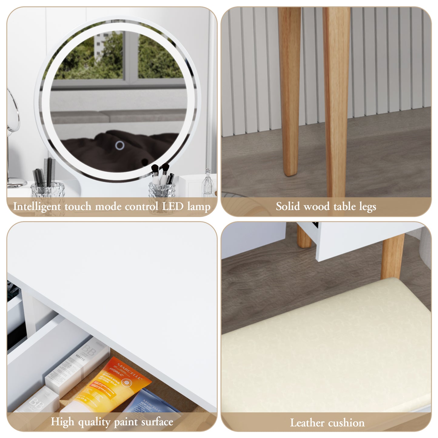 Integrated Small Vanity Desk,32 INCH Makeup Vanity Table with 4 Drawers and Mirror