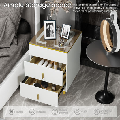 Nightstand with two drawers(White Brown)