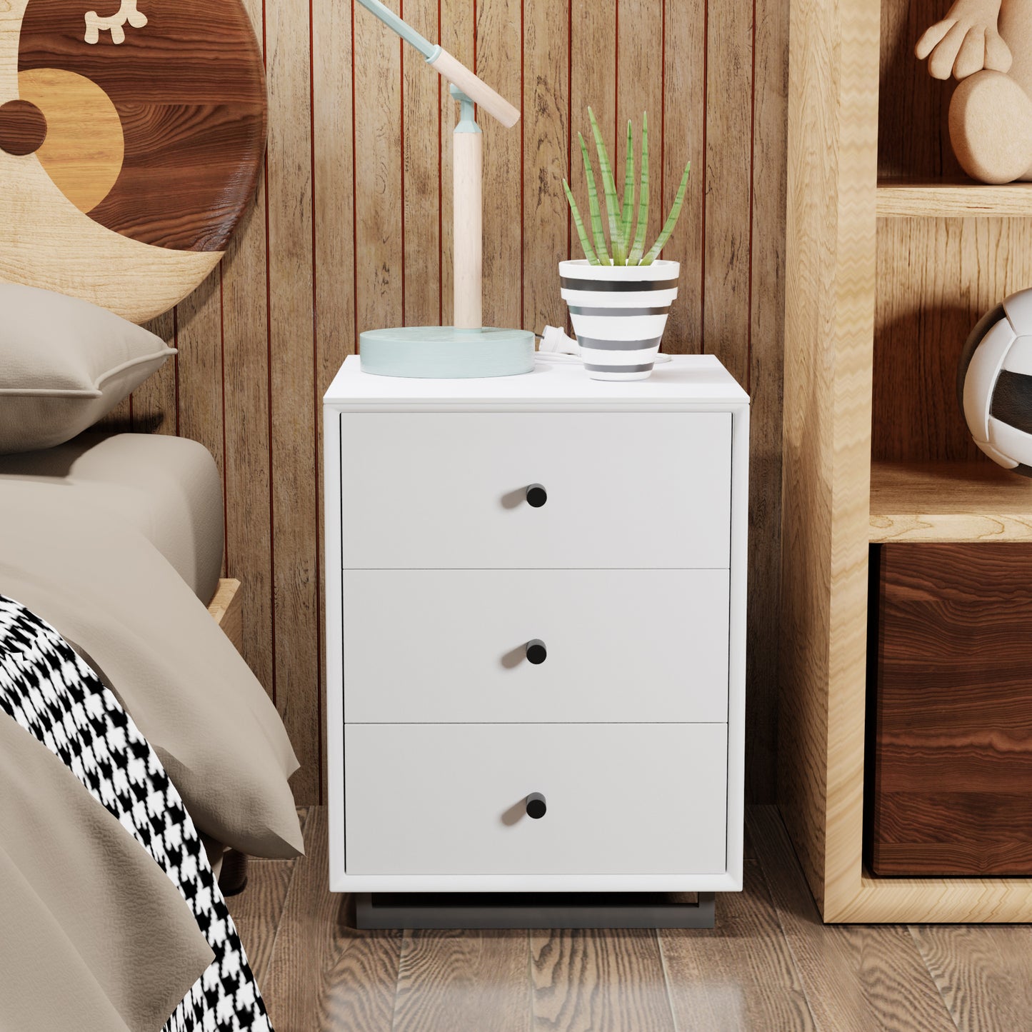 Nightstand with three drawers(White)