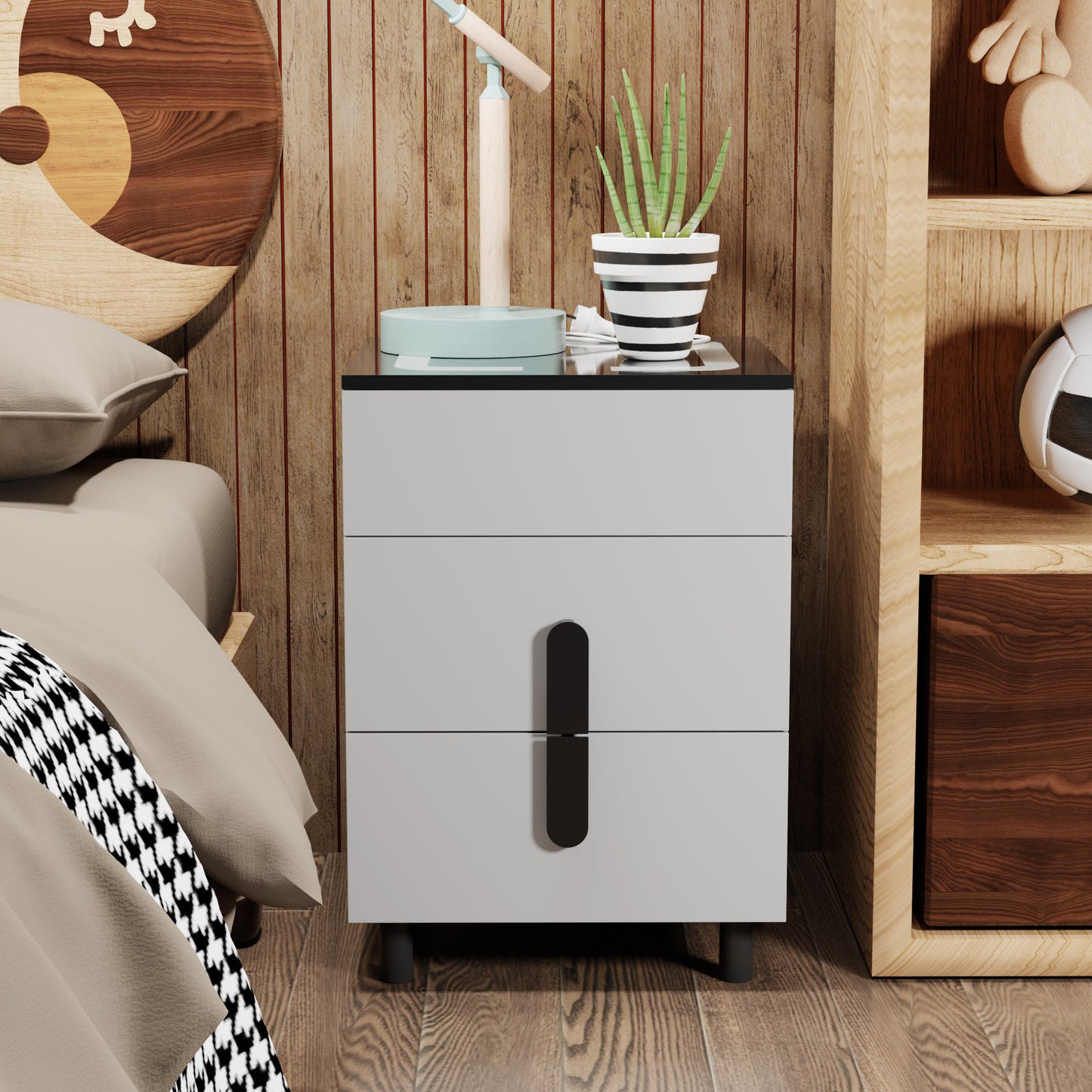Nightstand with two drawers (Dark Gray Black)