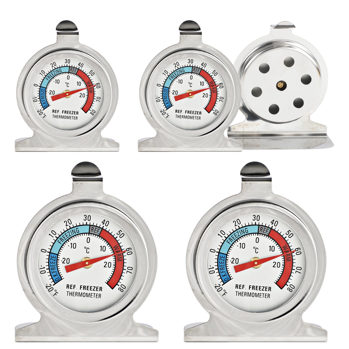 Refrigerator Thermometer, -30~30°C/-20~80°F, Classic Fridge Analog Thermometer Large Dial with Red Indicator Thermometer for Freezer Refrigerator Cooler