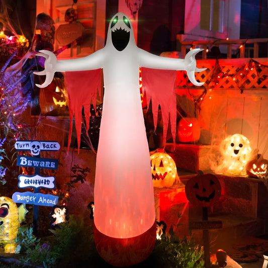 Halloween Inflatables Ghost Outdoor Decorations, Blow up Yard Decor, Spooky Horror Evil with Blinking Red Eyes Built-in LED Flame Lights for Home Holiday Party Balcony Garden Patio Lawn Outside
