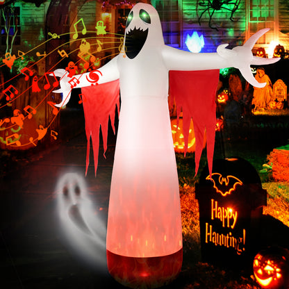 Halloween Inflatables Ghost Outdoor Decorations, Blow up Yard Decor, Spooky Horror Evil with Blinking Red Eyes Built-in LED Flame Lights for Home Holiday Party Balcony Garden Patio Lawn Outside