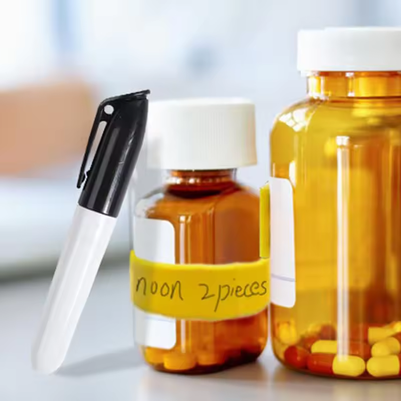8-Pack RX Clips for Pill Bottles, Reusable Medicine Bottle Label Clips with 2 Erasable Markers,