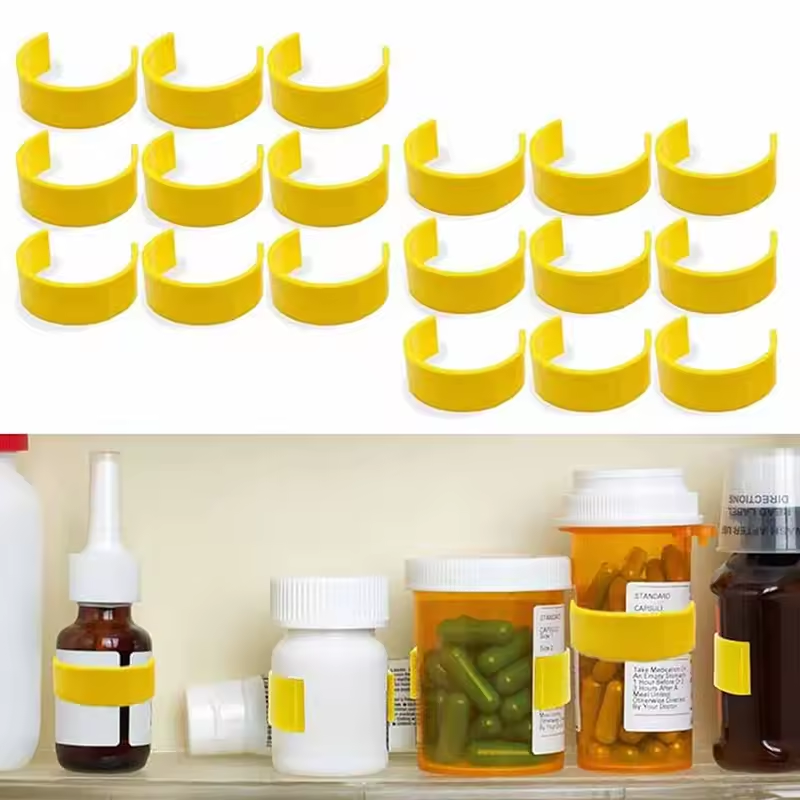 8-Pack RX Clips for Pill Bottles, Reusable Medicine Bottle Label Clips with 2 Erasable Markers,