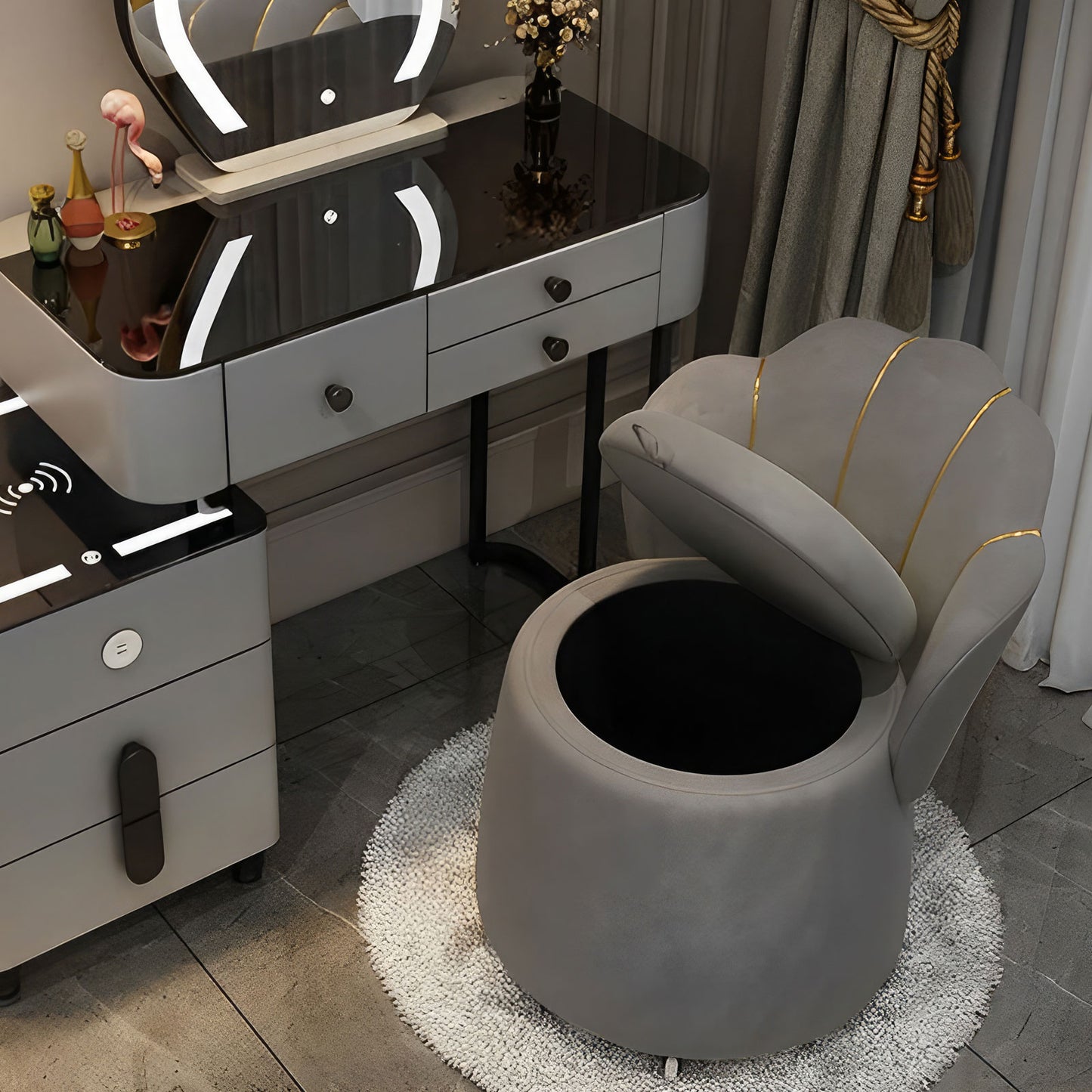 Makeup Vanity Chair,Grey Storage Stool