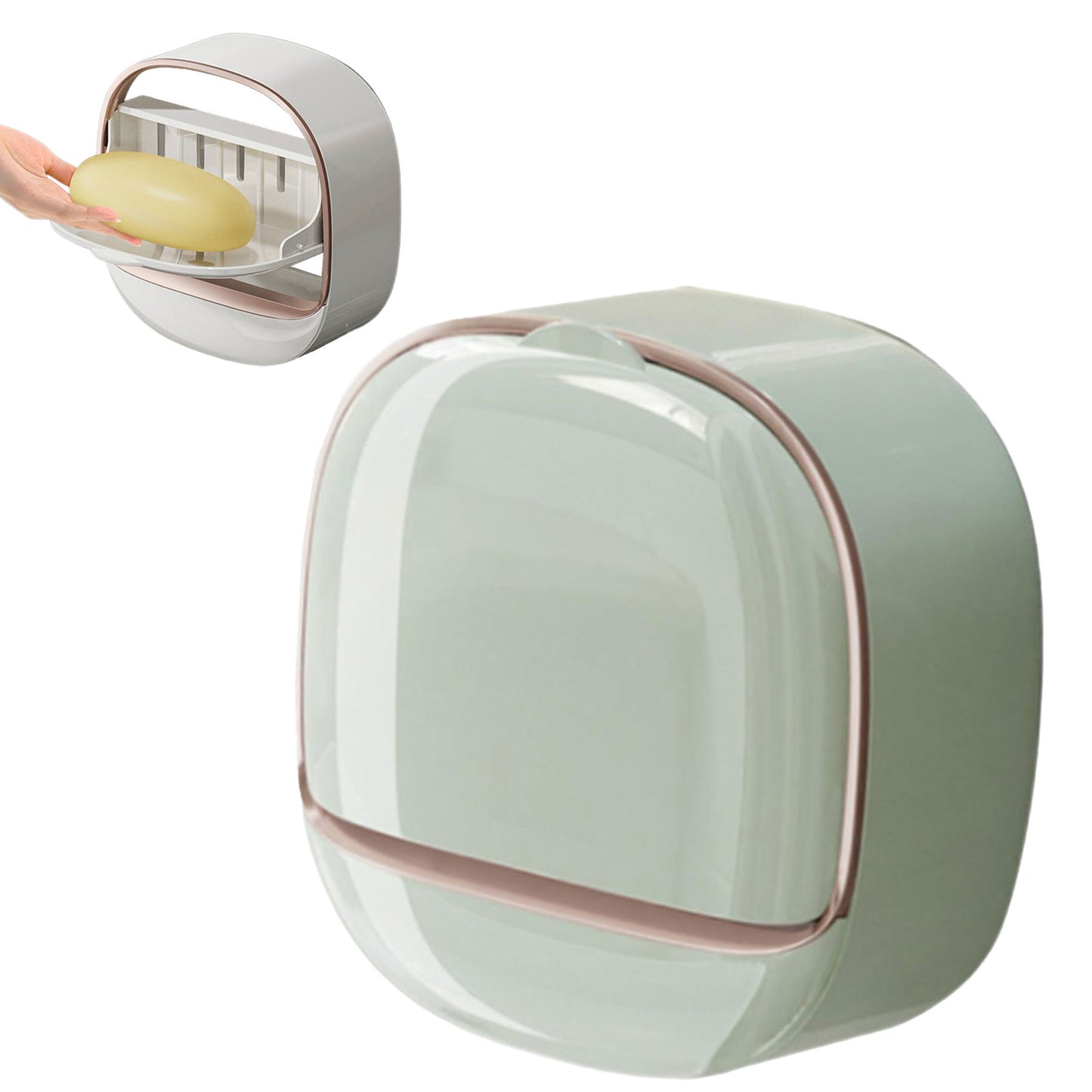 Luxury Soap Holder with Drain Tray, Waterproof Soap Dish Holder, Keep Soap Bars Dry, Adhesive Soap Case Box Wall Mounted for Shower, Bathroom, Bathtub