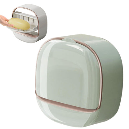 Luxury Soap Holder with Drain Tray, Waterproof Soap Dish Holder, Keep Soap Bars Dry, Adhesive Soap Case Box Wall Mounted for Shower, Bathroom, Bathtub