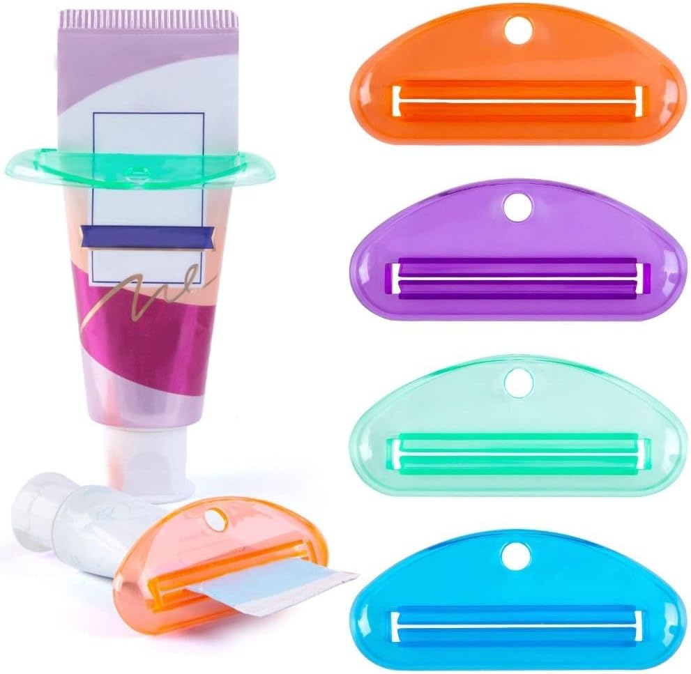 Manual Toothpaste Squeezer, 12 PCS Oval Toothpaste Tube Squeezer, Colorful Transparent Hanging Toothpaste Dispensers Clips for Tube Cosmetic Tube Sauce