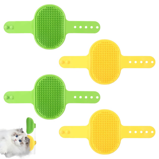 Cat Scratching Interactive Leg Wrap Grooming Tool for Kitty Massage Corner Silicone Wall-Mounted Scratcher Fun Pet Scratch Pad Toy (2 Yellow+2 Green)